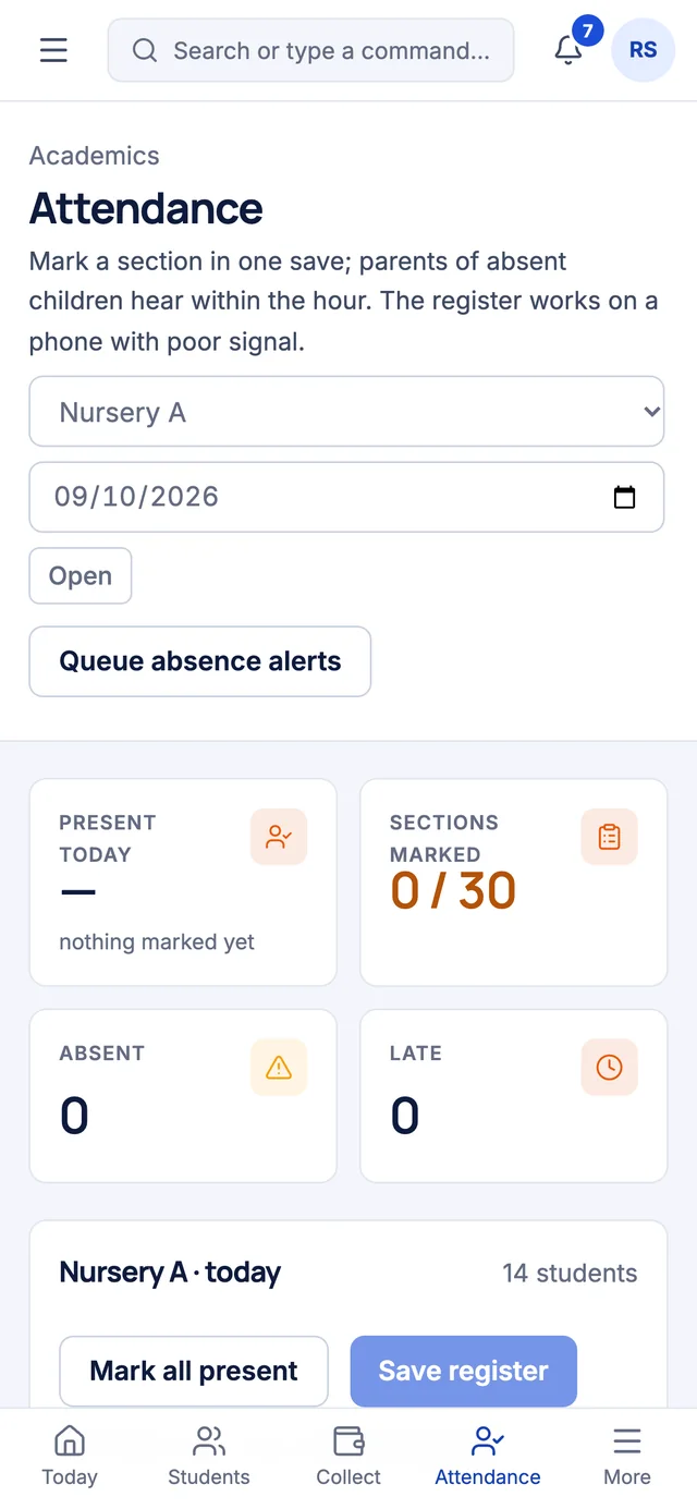 Attendance on a teacher's phone