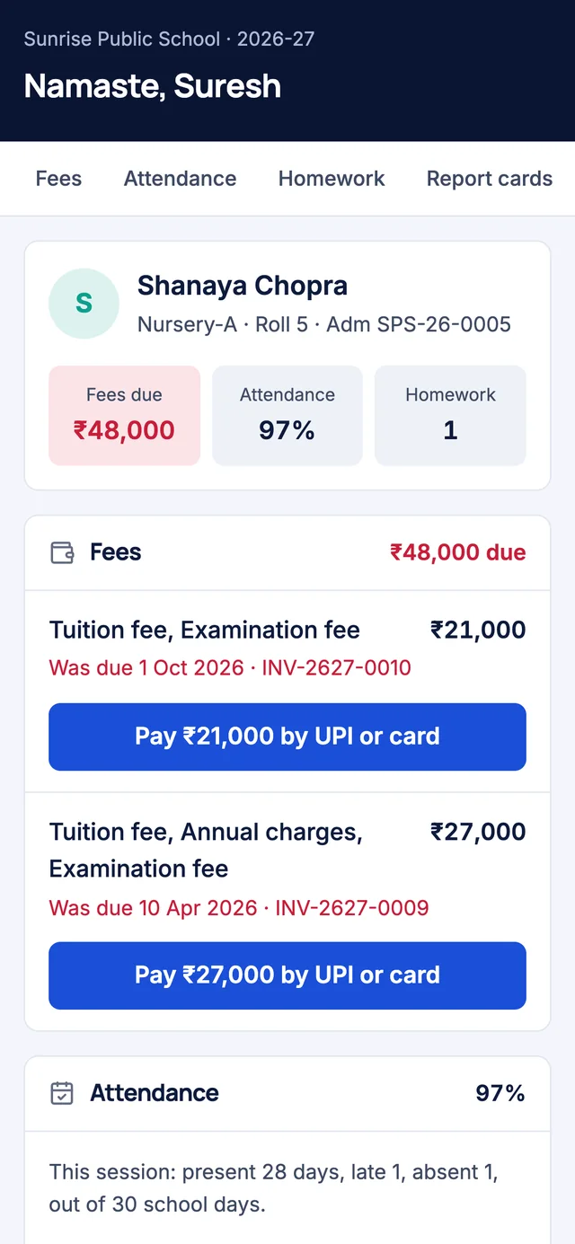 The parent page: a link on WhatsApp, no app to install